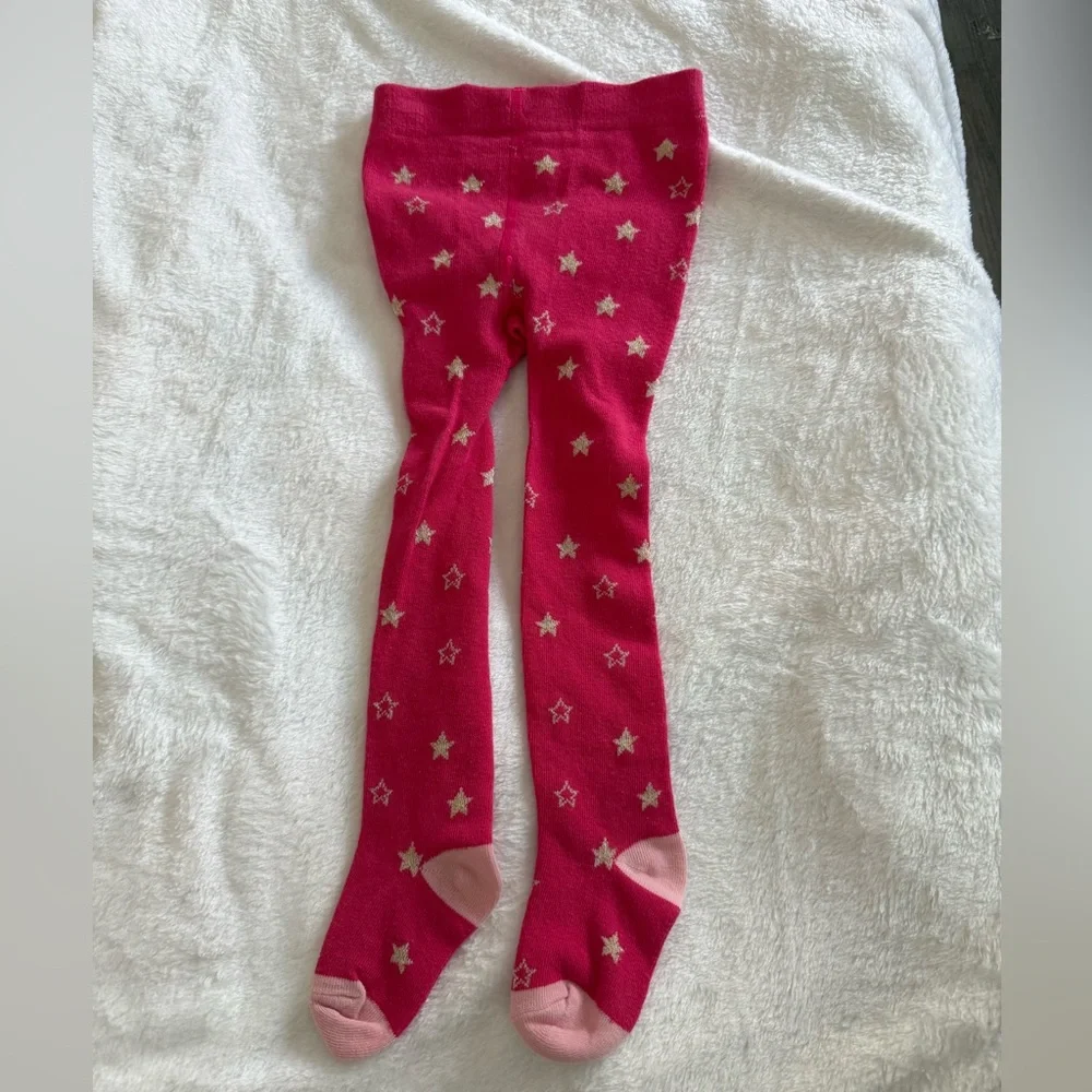 MUD PIE Dark Pink Gold Stars Baby Girl Tights 9-12 months